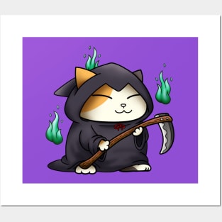 Halloween Cat Grim Reaper Kitty Posters and Art